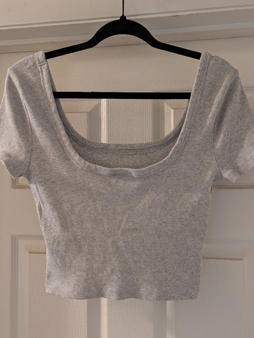 Universal Thread Gray Ribbed Scoop Neck Cropped T-Shirt Medium